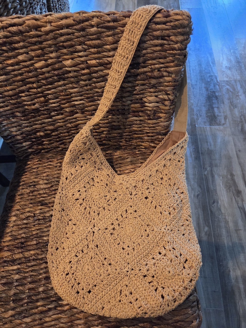 Crocheted Shoulder Bag in Tan — Casual Boho Tote